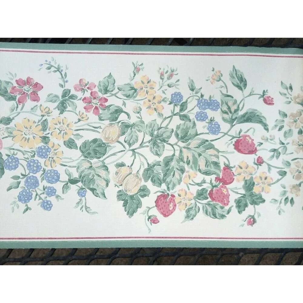 Brewster Wallpaper Border Floral Strawberries Blackberries IW17715 6.8" x 5yd - Picture 4 of 7